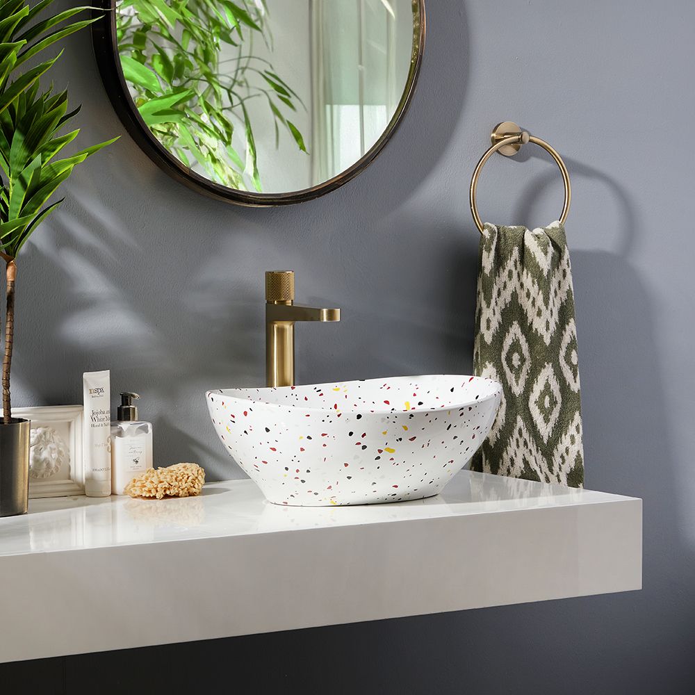 Milano Altham - Terrazzo Effect Oval Countertop Basin - 405mm x 330mm (No Tap Holes)