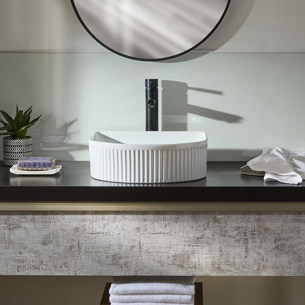 Milano Florence - White Fluted Countertop Basin - 400mm x 350mm (No Tap-Holes)