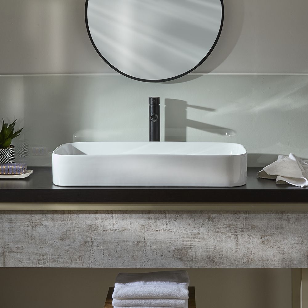 Milano Covent - White Modern Rectangular Countertop Basin - 750mm x 380mm (No Tap-Holes)