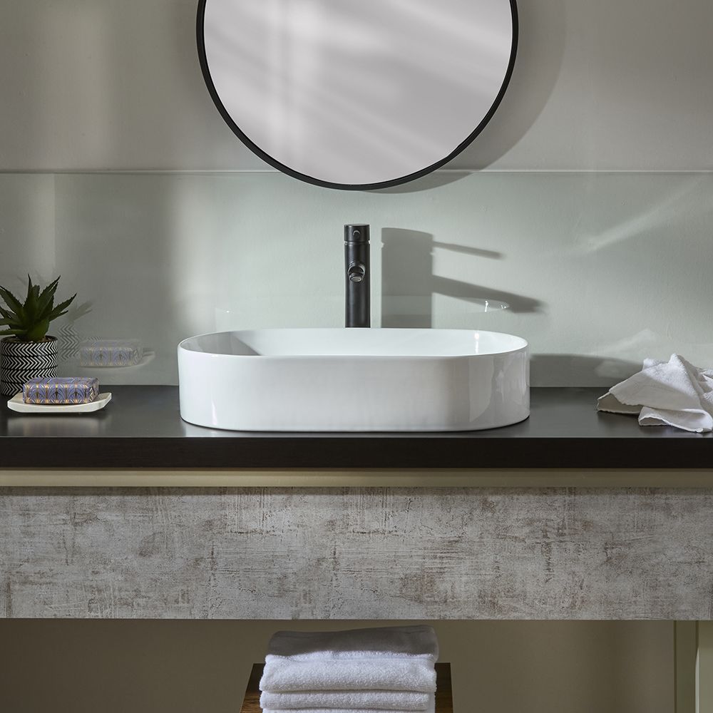 Milano Ealing - White Modern Oval Countertop Basin - 600mm x 380mm (No Tap-Holes)