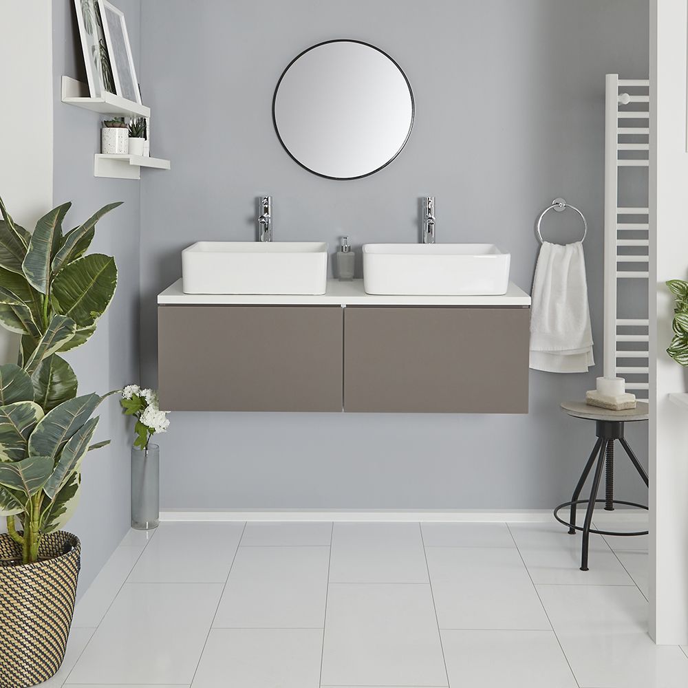 Milano Oxley - Grey and White 1200mm Wall Hung Vanity Unit with Countertop Basins