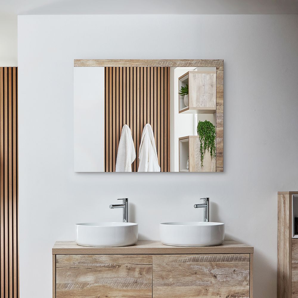 Milano Bexley - Light Oak Modern Wall Hung Mirror - 1000mm x 750mm