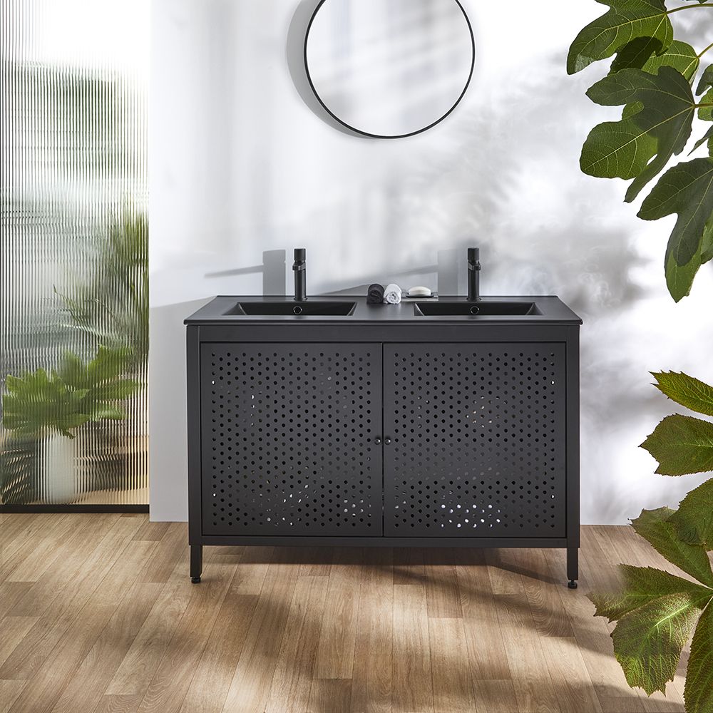 Milano Beswick - Black Metal 1210mm Vanity Unit with Elements Double Basin - Choice of Basin Finish