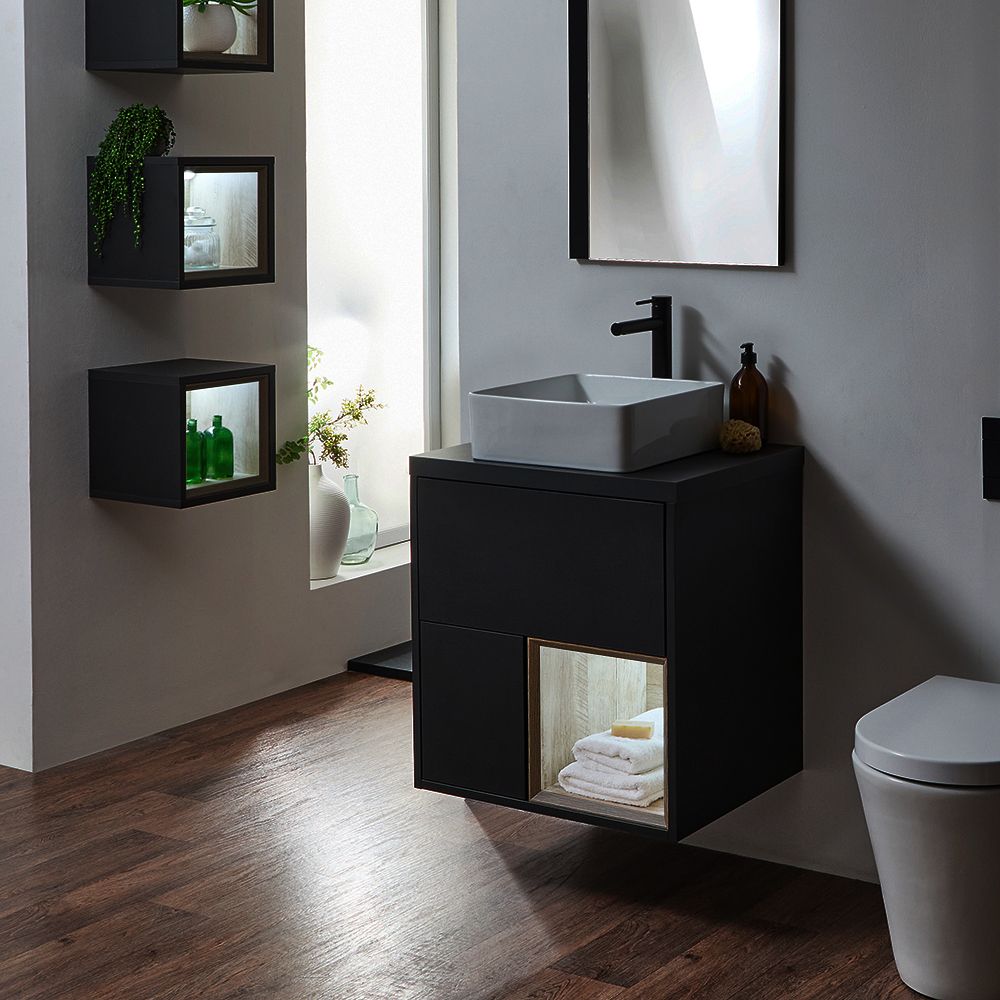 Milano Bexley - 600mm Wall Hung Open Shelf Vanity Unit - Choice of Basin, Finish and LED Light