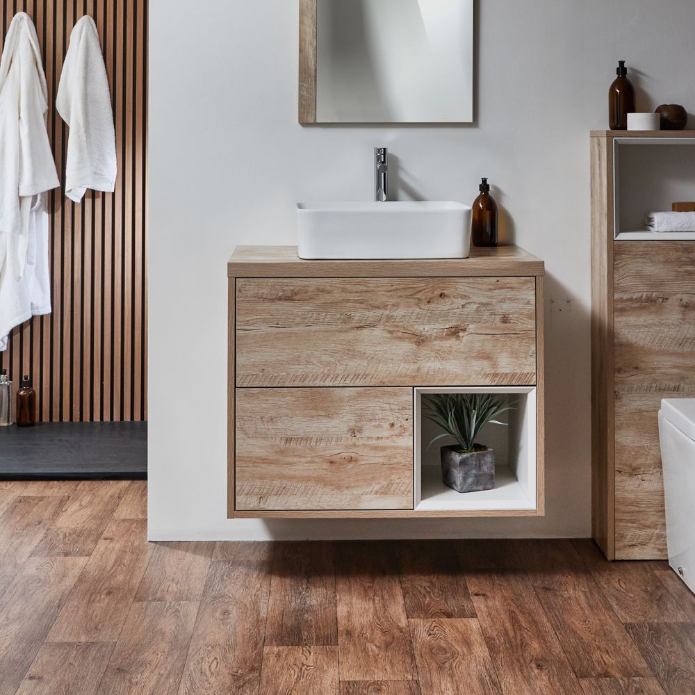 Milano Bexley - 800mm Wall Hung Open Shelf Vanity Unit - Choice of Basin, Finish and LED Light