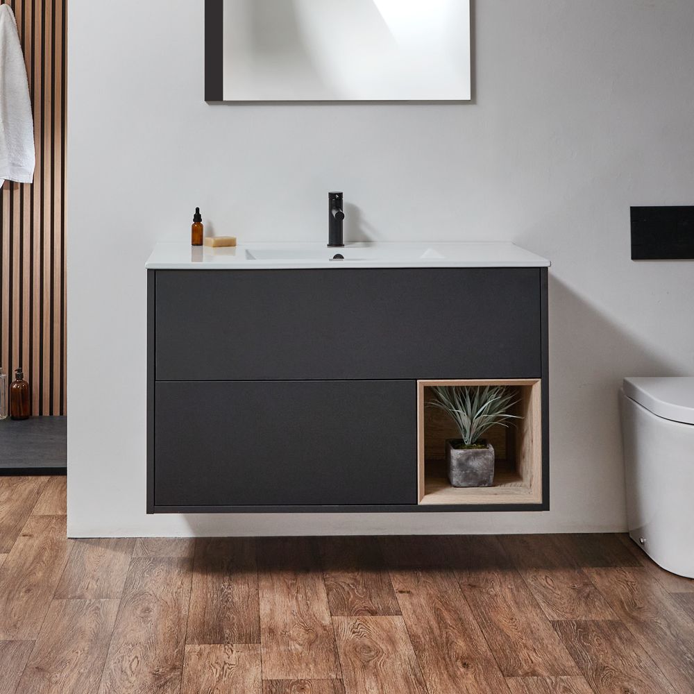 Milano Bexley - 1010mm Wall Hung Open Shelf Vanity Unit with Basin - Choice of Finish and LED Light