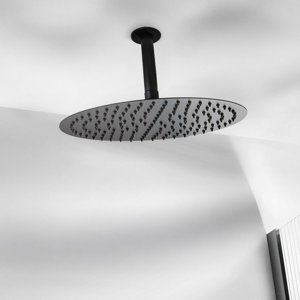Milano Nero - Modern Round Ceiling Mounted Shower Arm - Black