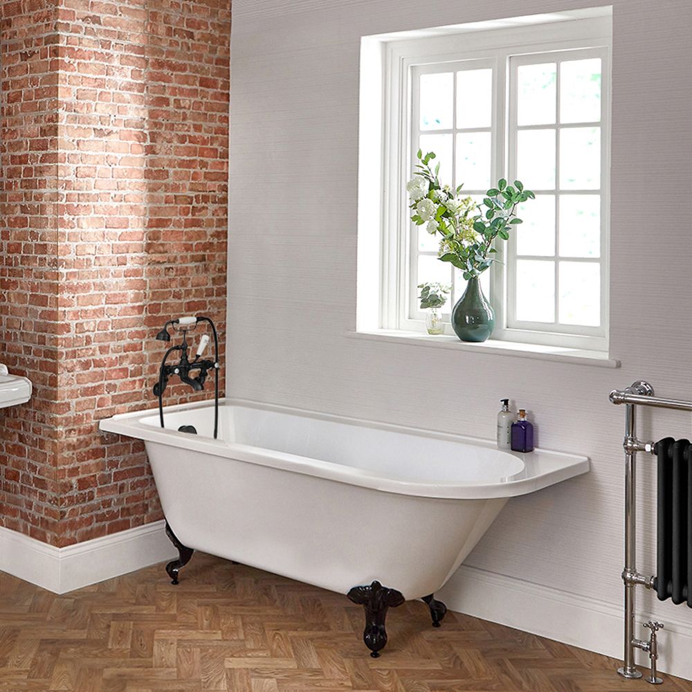 Milano Legend - White Traditional Freestanding Corner Bath with Black Feet - 1685mm x 750mm - Left/Right Hand Options
