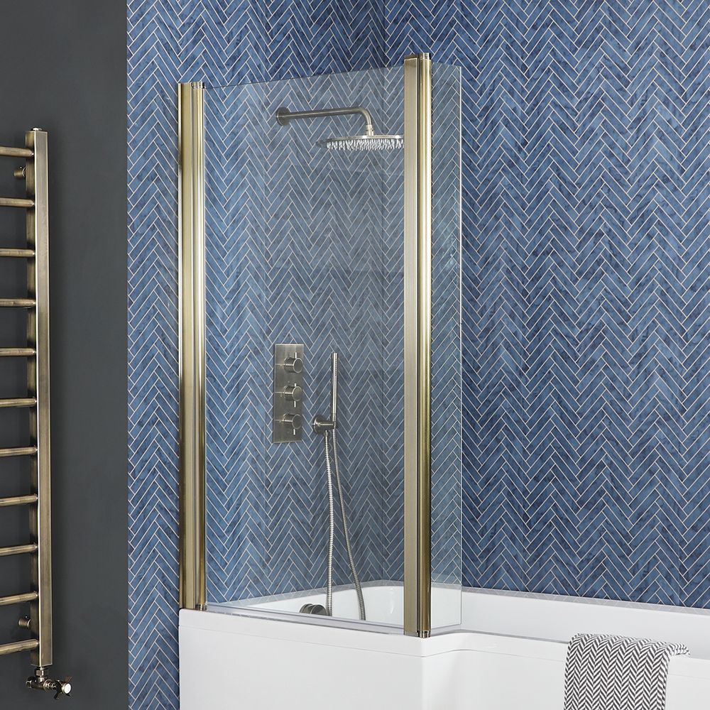 Milano Monet - Antique Brass Hinged L Shaped Shower Bath Screen