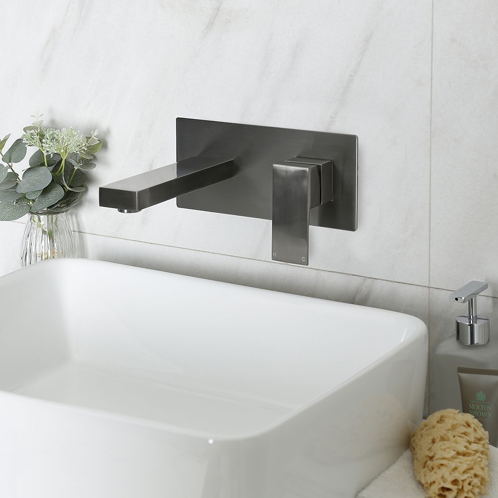 Milano Orno - Modern Wall Mounted Basin Mixer Tap - Gun Metal Grey