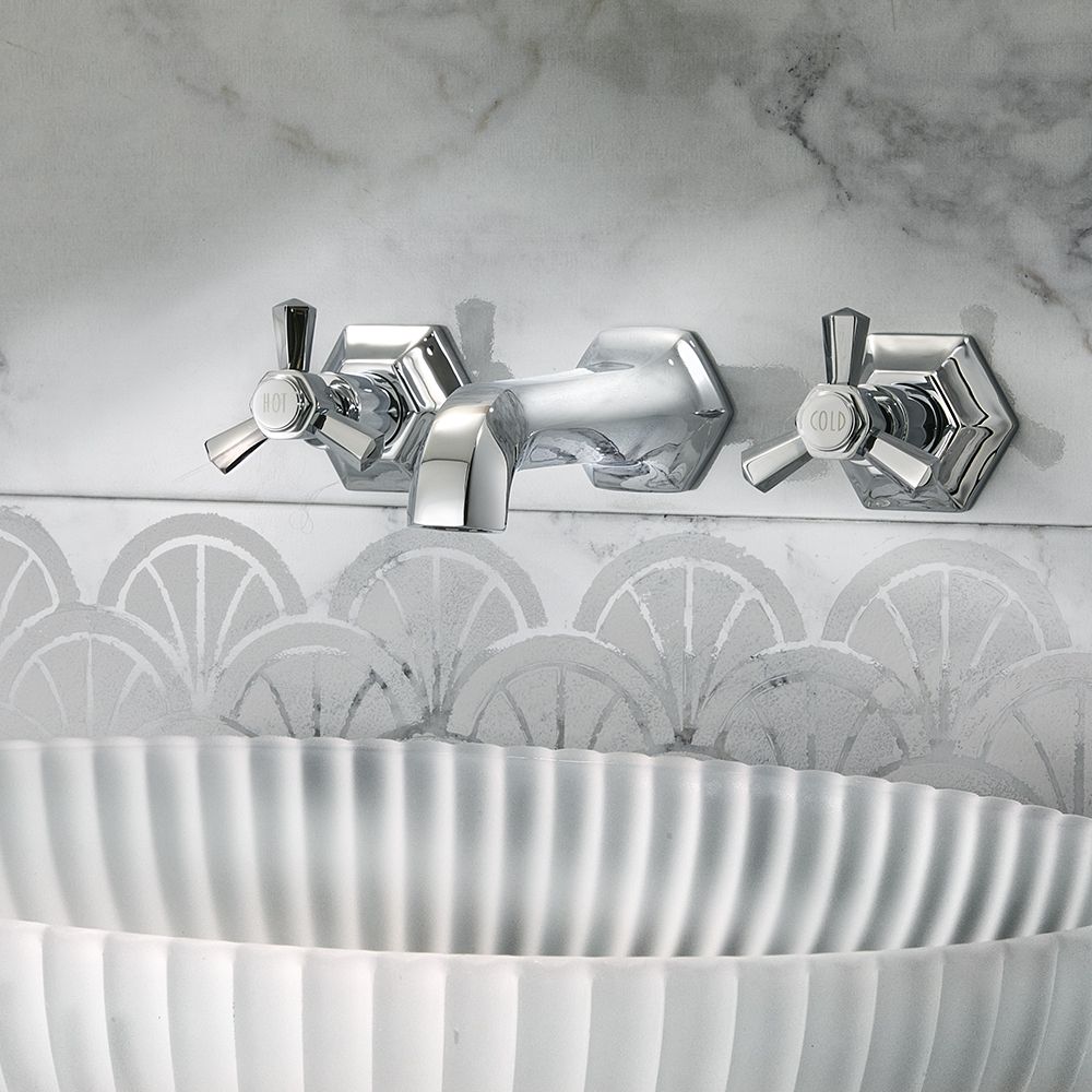 Milano Earlham - Art Deco Wall Mounted 3 Tap-Hole Basin Mixer Tap - Choice of Finish