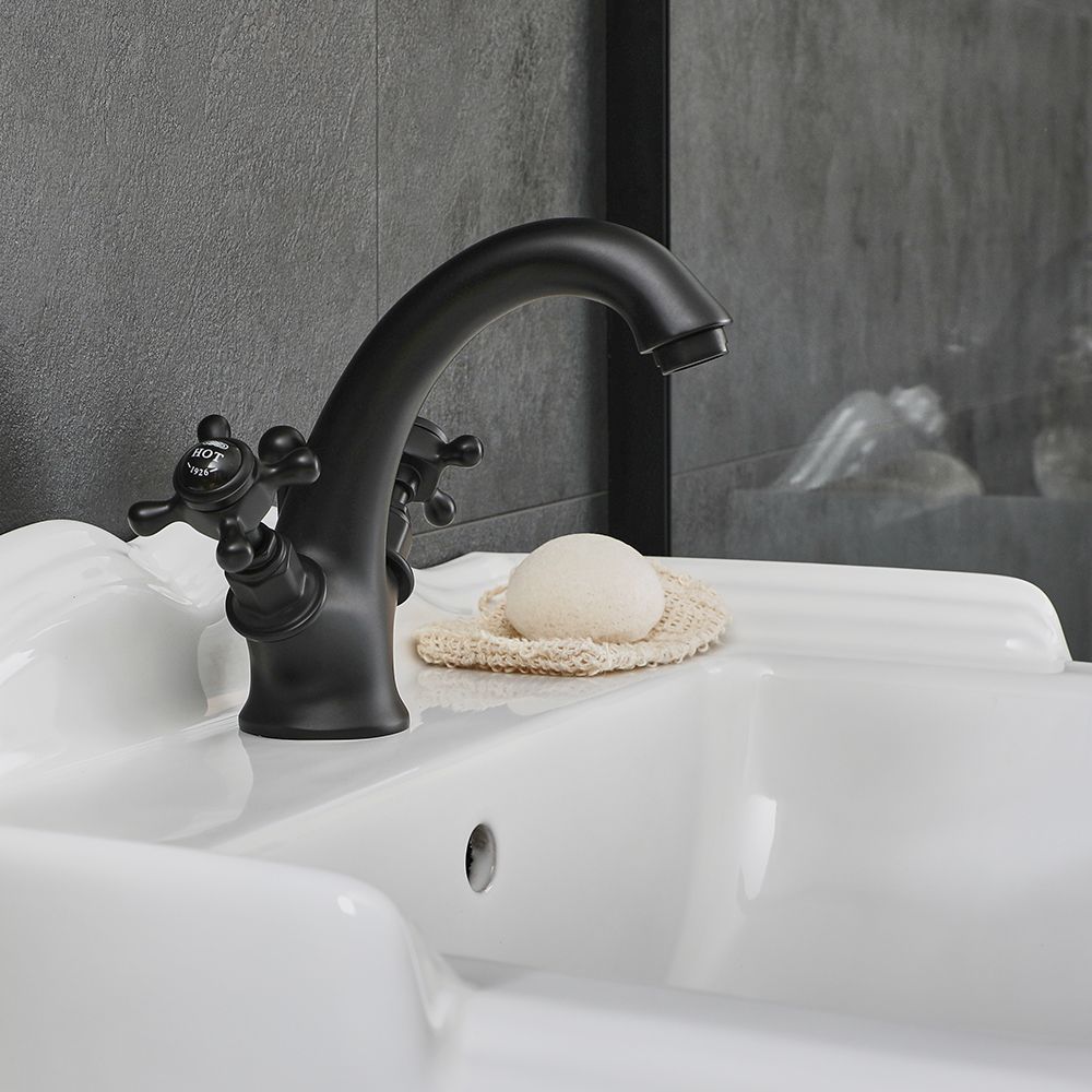 Milano Elizabeth - Traditional Crosshead Mono Basin Mixer Tap - Black