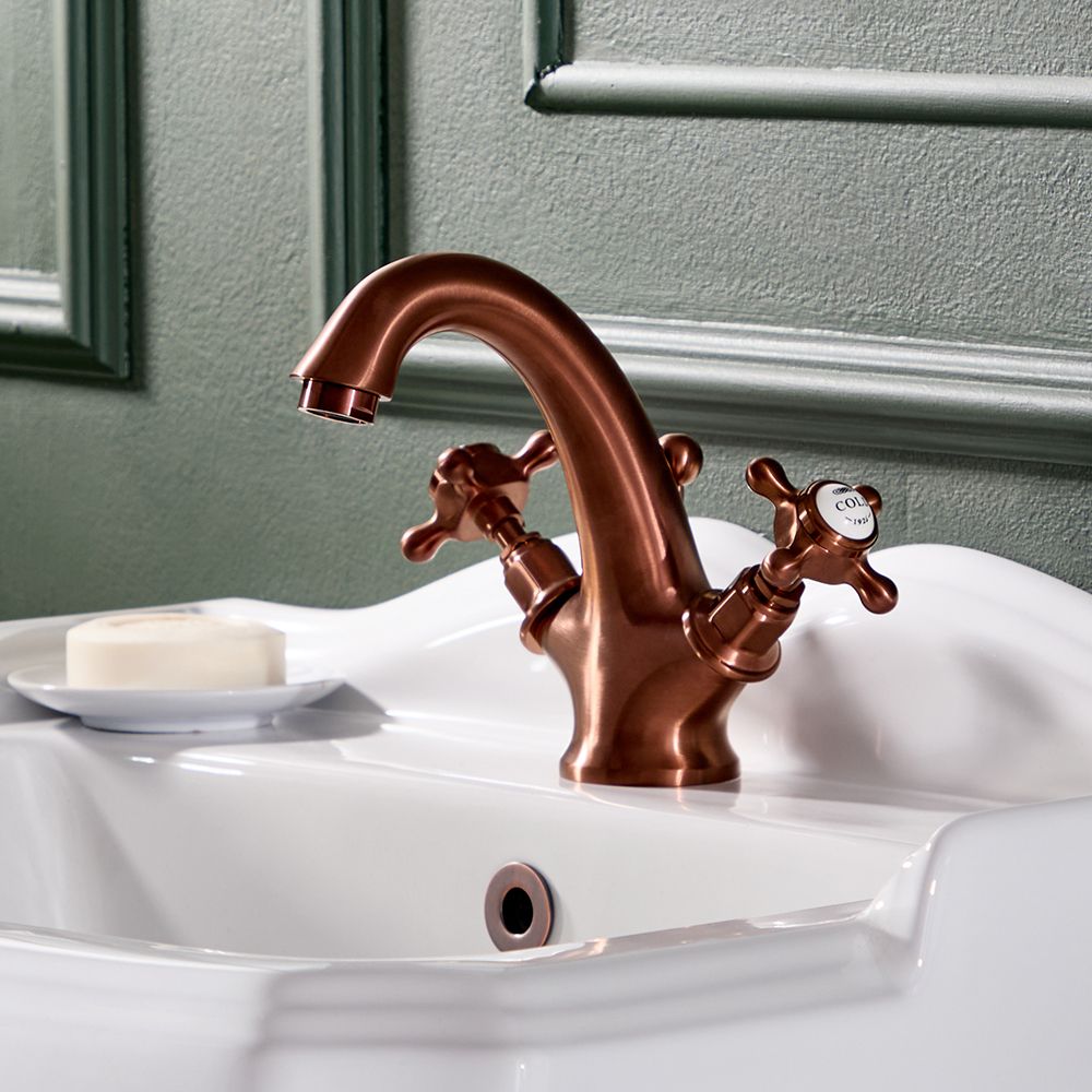Milano Elizabeth - Traditional Crosshead Mono Basin Mixer Tap - Brushed Copper