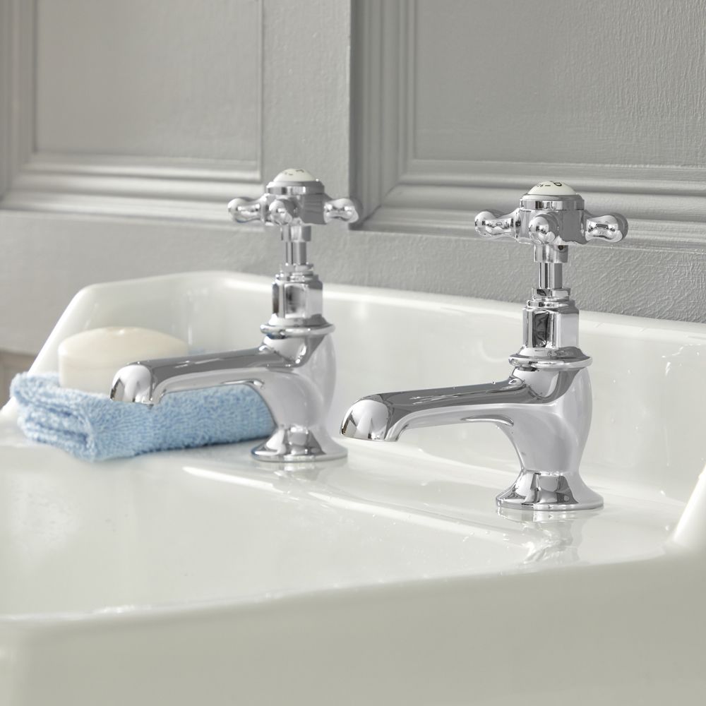 Milano Elizabeth - Traditional Crosshead Basin Pillar Taps - Chrome and White