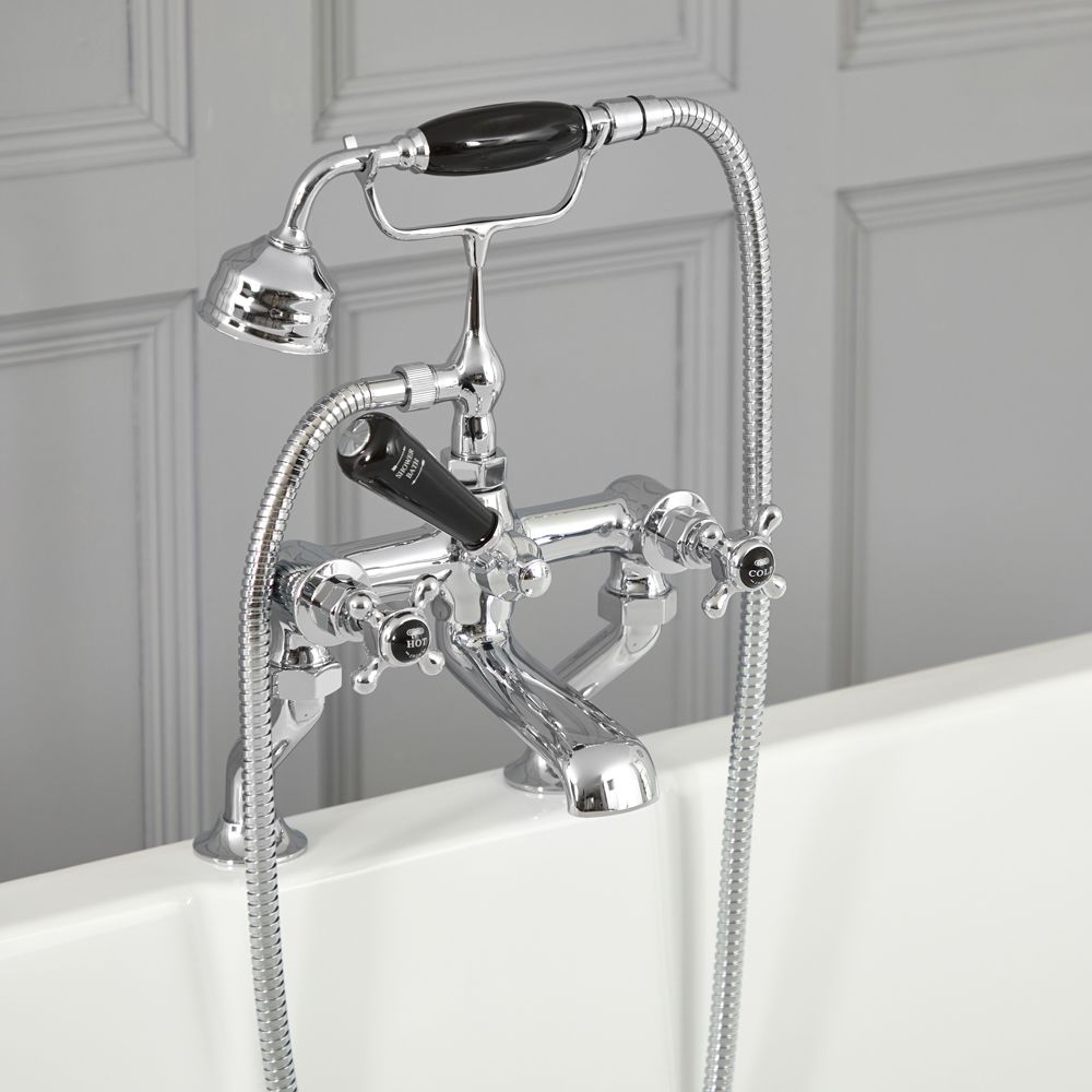 Milano Elizabeth - Traditional Crosshead Bath Shower Mixer Tap - Chrome and Black