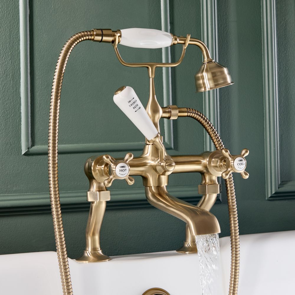 Milano Elizabeth - Traditional Crosshead Bath Shower Mixer Tap - Brushed Brass