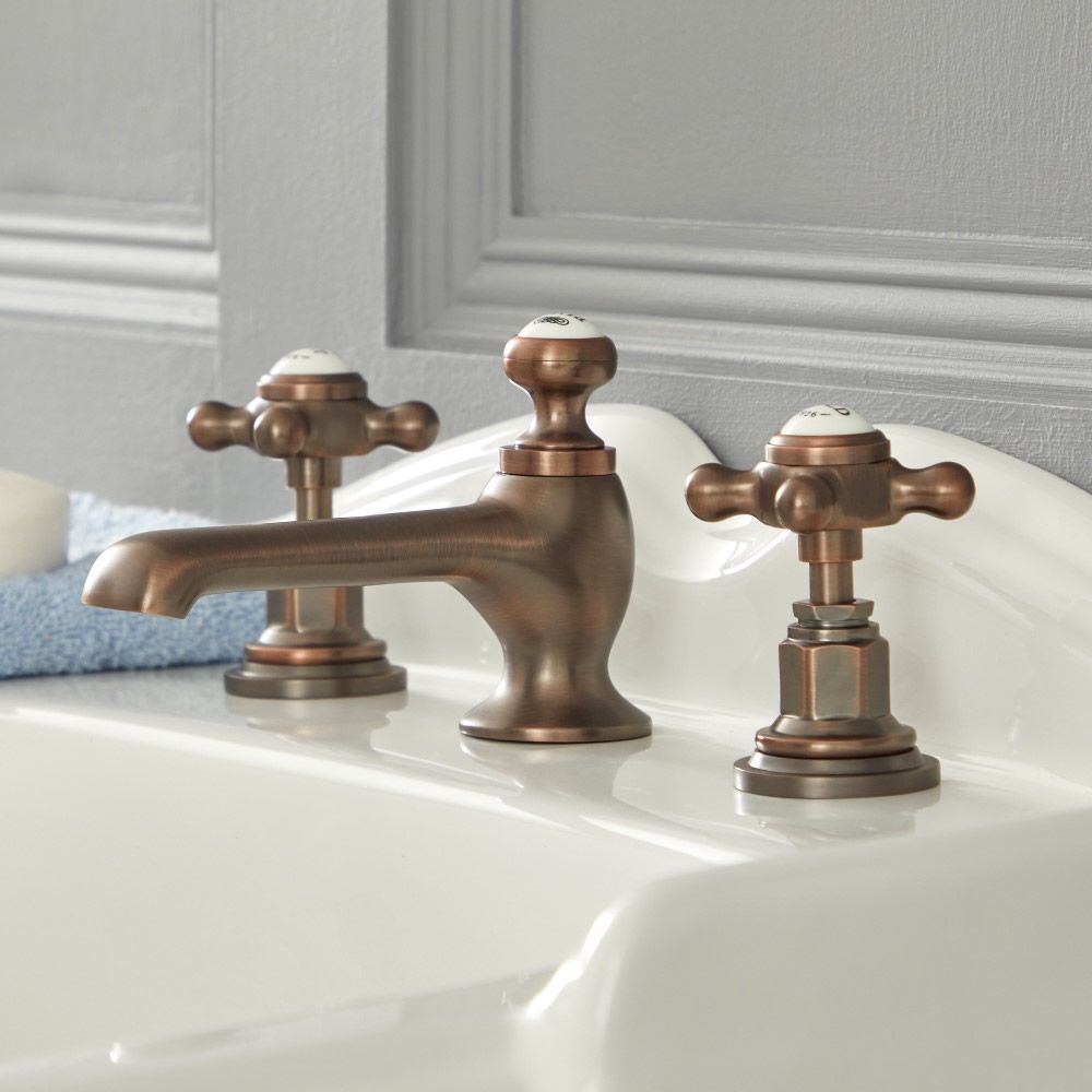Milano Elizabeth - Traditional 3 Tap-Hole Crosshead Basin Mixer Tap - Oil Rubbed Bronze