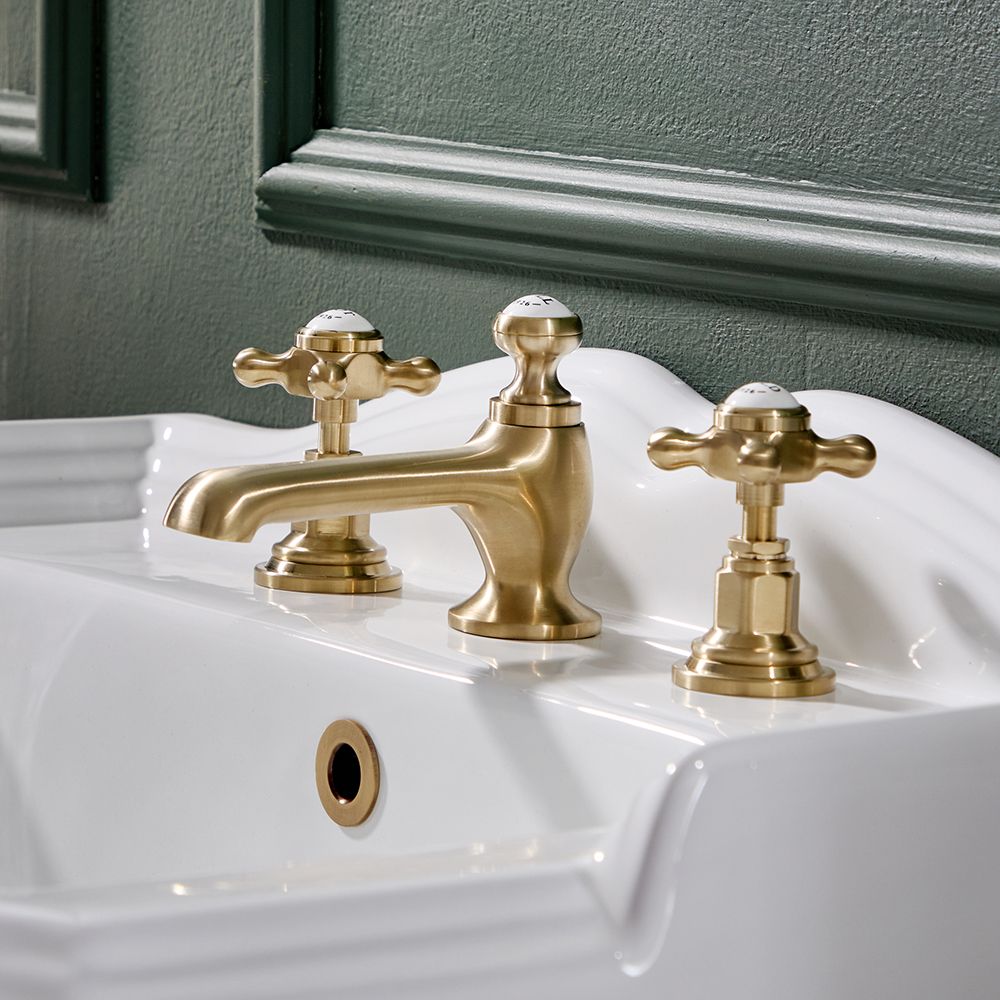 Milano Elizabeth - 3 Tap-Hole Crosshead Basin Mixer Tap - Brushed Brass