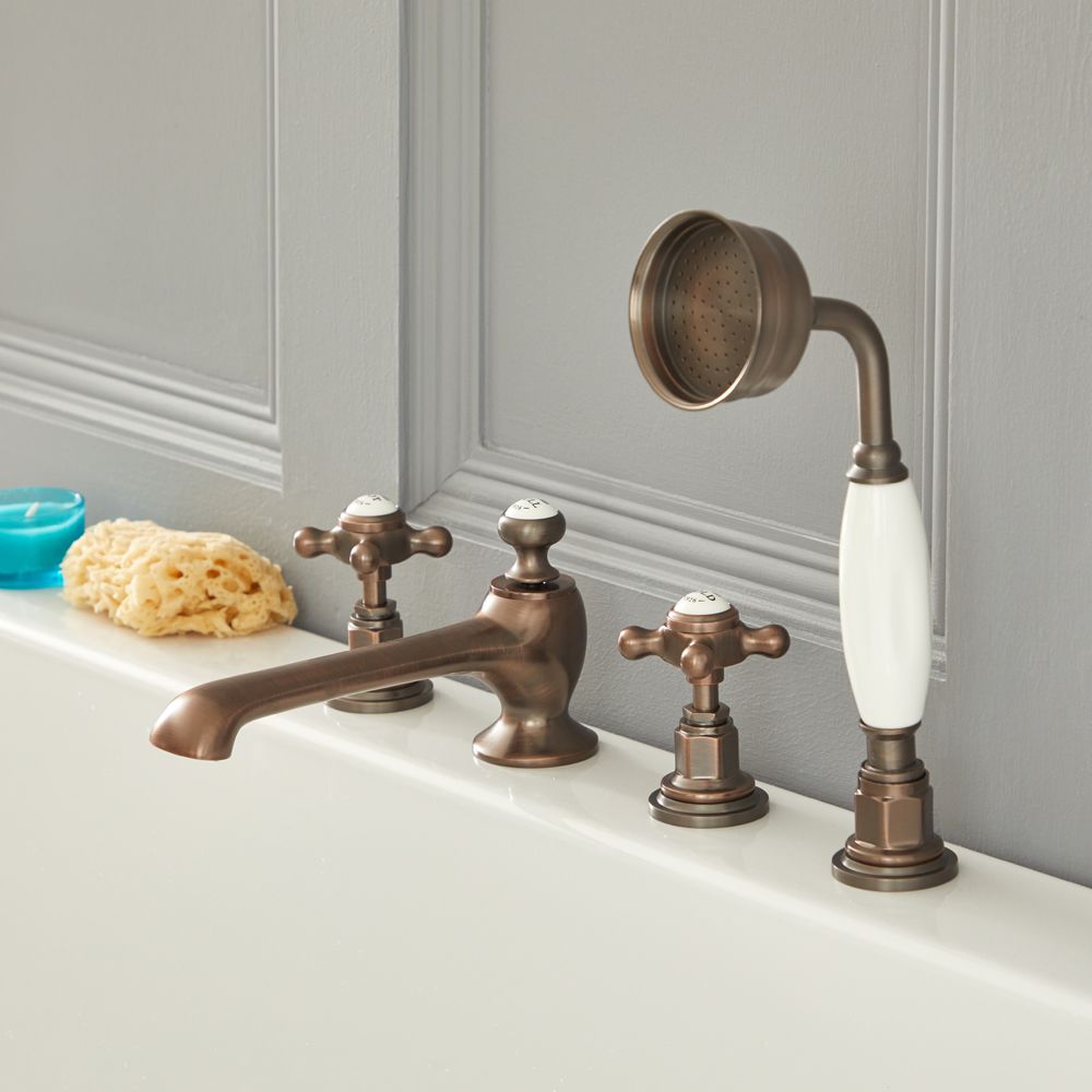 Milano Elizabeth - Traditional 4 Tap-Hole Crosshead Bath Shower Mixer Tap - Oil Rubbed Bronze
