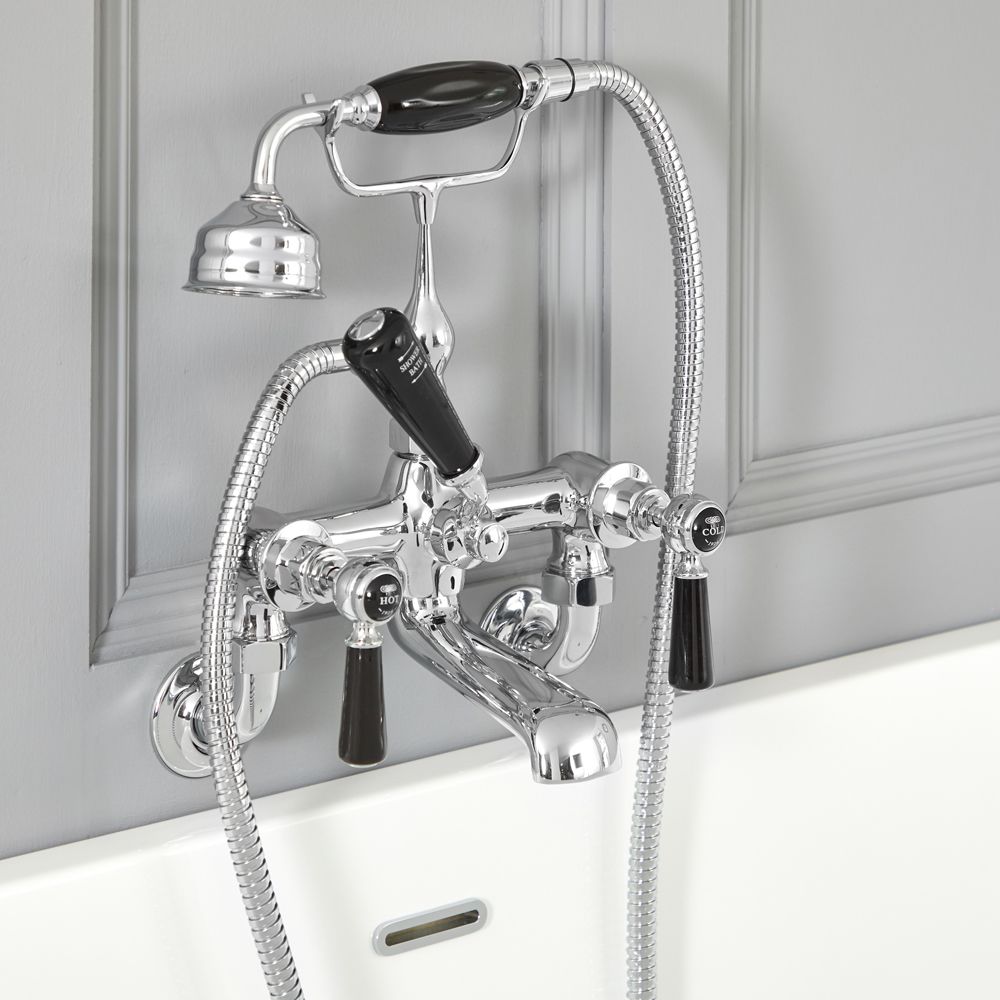 Milano Elizabeth - Traditional Wall Mounted Lever Bath Shower Mixer Tap - Chrome and Black