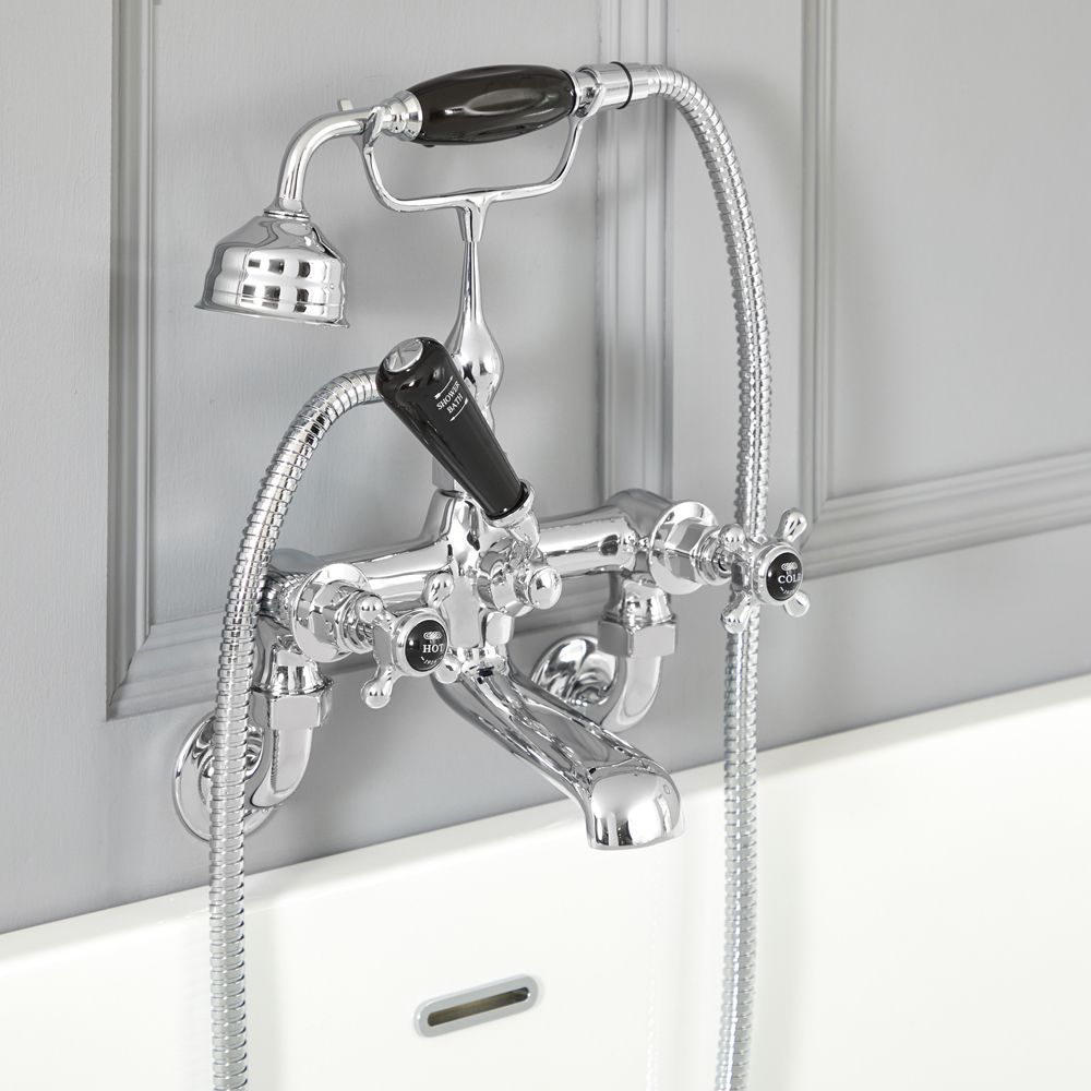 Milano Elizabeth - Traditional Wall Mounted Crosshead Bath Shower Mixer Tap - Chrome and Black