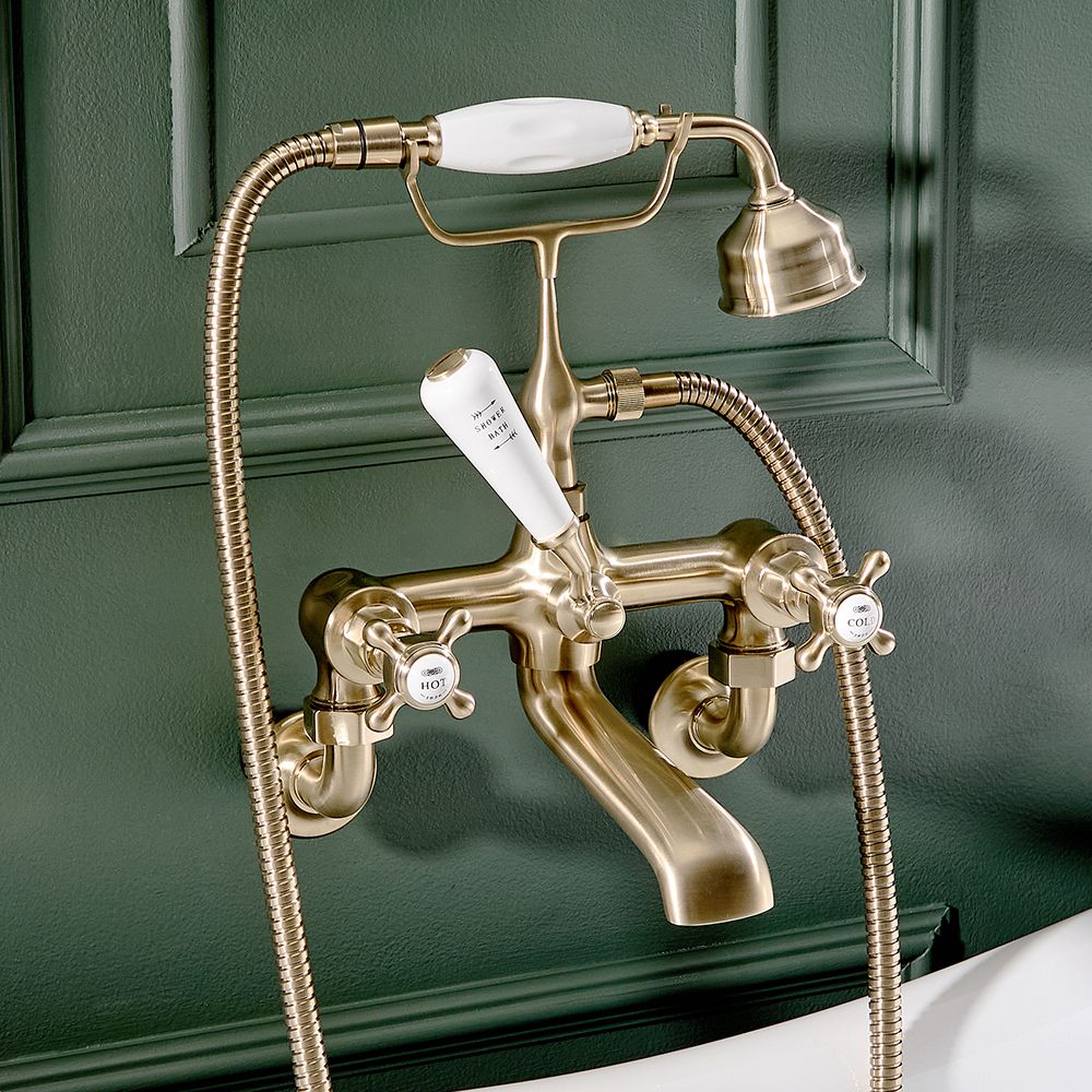 Milano Elizabeth - Traditional Wall Mounted Crosshead Bath Shower Mixer Tap - Brushed Brass