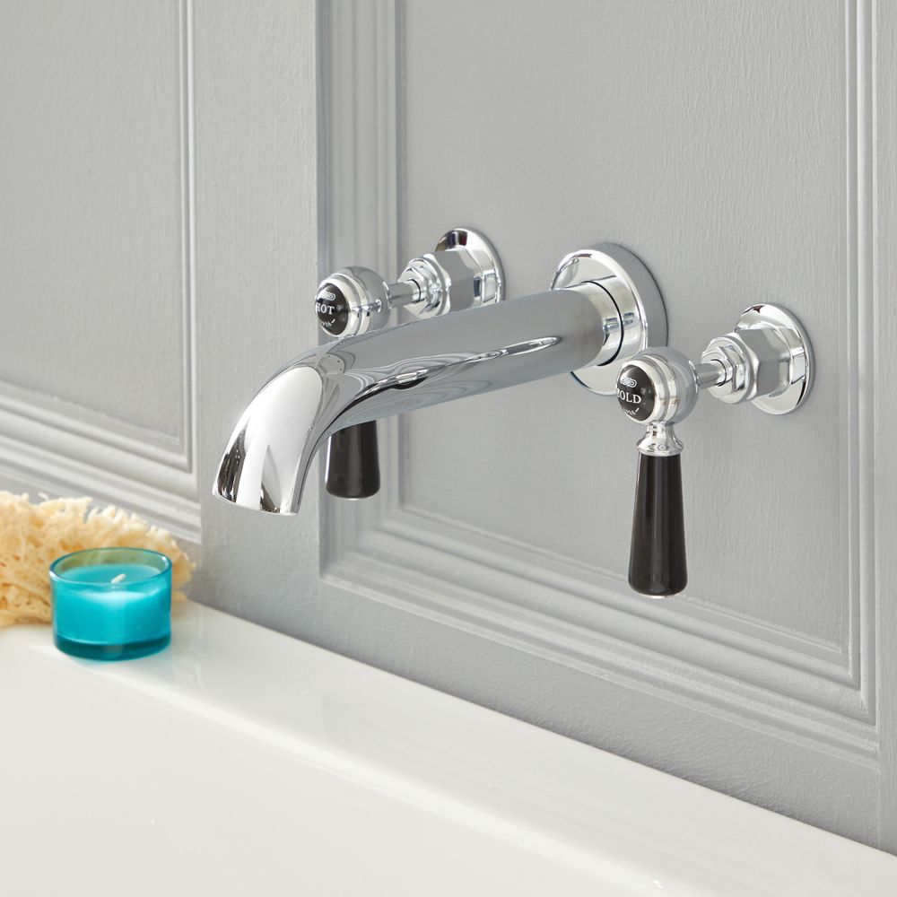 Milano Elizabeth - Traditional Wall Mounted 3 Mixer Tap-Hole Lever Bath Filler Mixer Tap - Chrome and Black