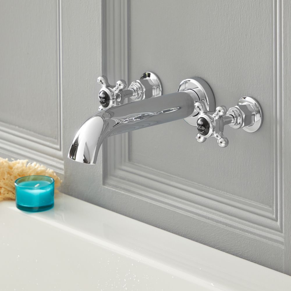 Milano Elizabeth - Traditional Wall Mounted Crosshead 3 Mixer Tap-Hole Bath Filler Mixer Tap - Choice of Finish