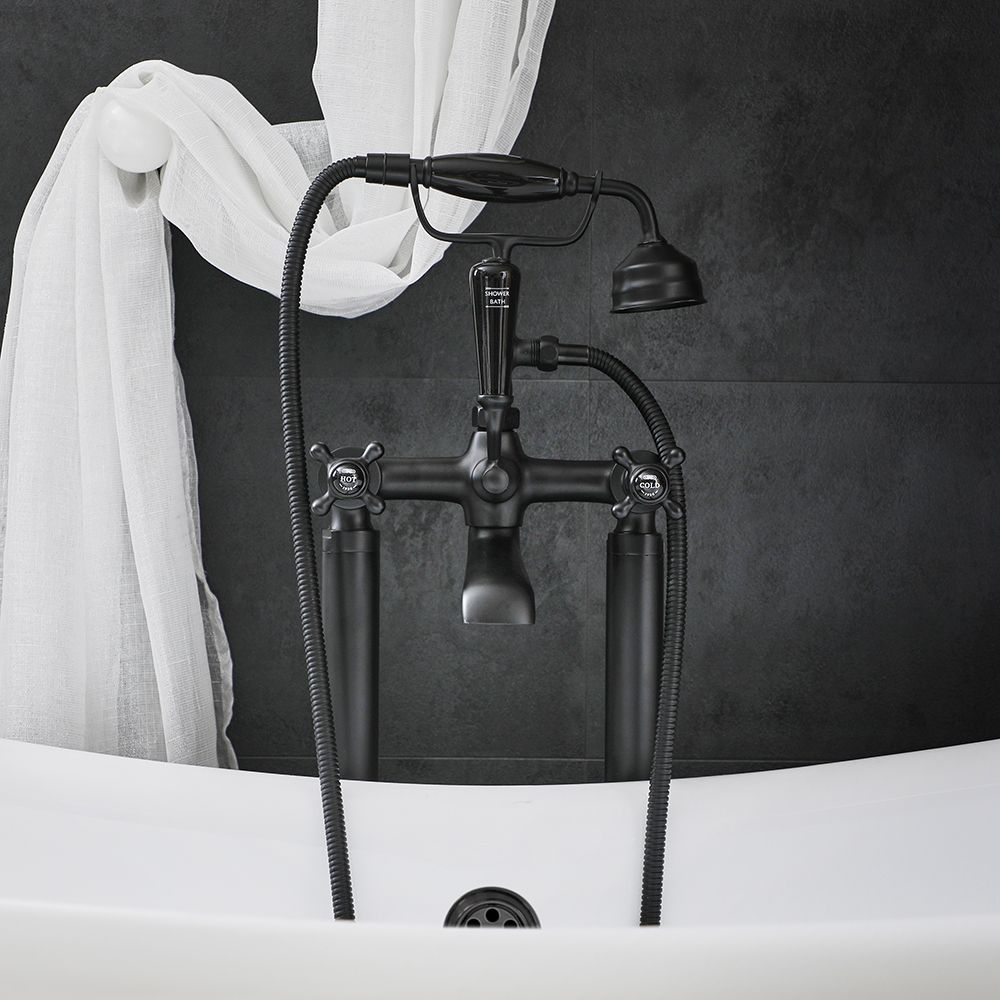 Milano Elizabeth - Traditional Freestanding Crosshead Bath Shower Mixer Tap with Hand Shower - Black