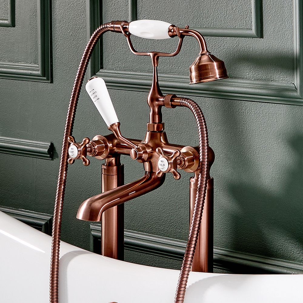 Milano Elizabeth - Traditional Freestanding Crosshead Bath Shower Mixer Tap with Hand Shower - Brushed Copper