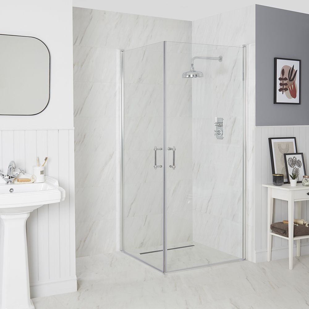Milano Langley - Chrome Traditional Hinged Double Door Corner Wet Room Shower Enclosure - Choice of Size