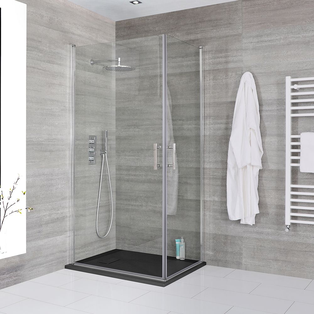Milano Portland - Chrome Hinged Double Door Corner Shower Enclosure with Slate Tray - Choice of Size