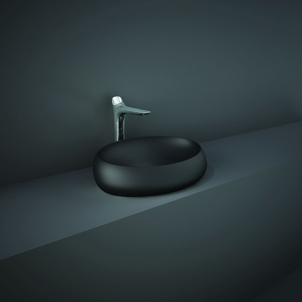 RAK Cloud - Matt Black Modern Oval Countertop Basin - 580mm x 400mm (No Tap-Holes)