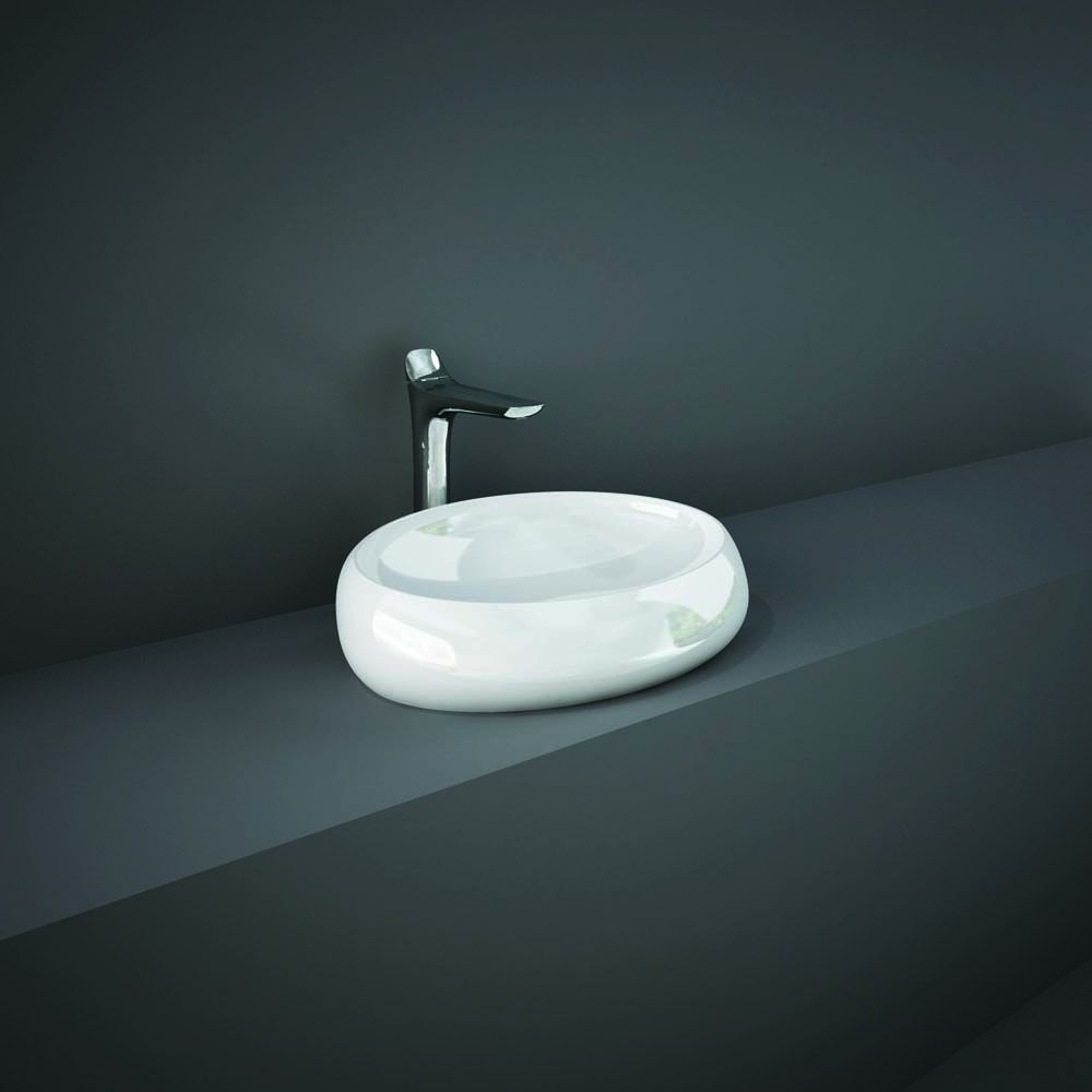 RAK Cloud - Gloss White Modern Oval Countertop Basin - 580mm x 400mm (No Tap-Holes)