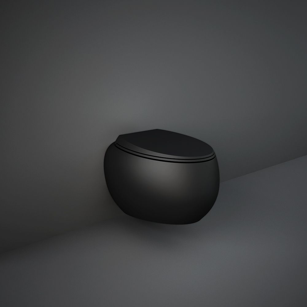 RAK Cloud - Matt Black Modern Rimless Wall Hung Toilet with Soft Close Seat