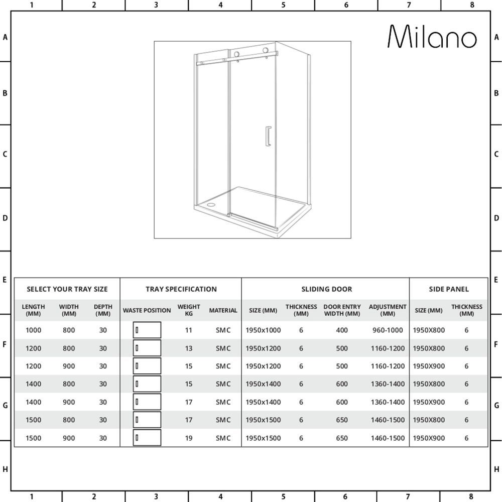 Milano Portland Chrome Corner Frameless Sliding Door Shower Enclosure