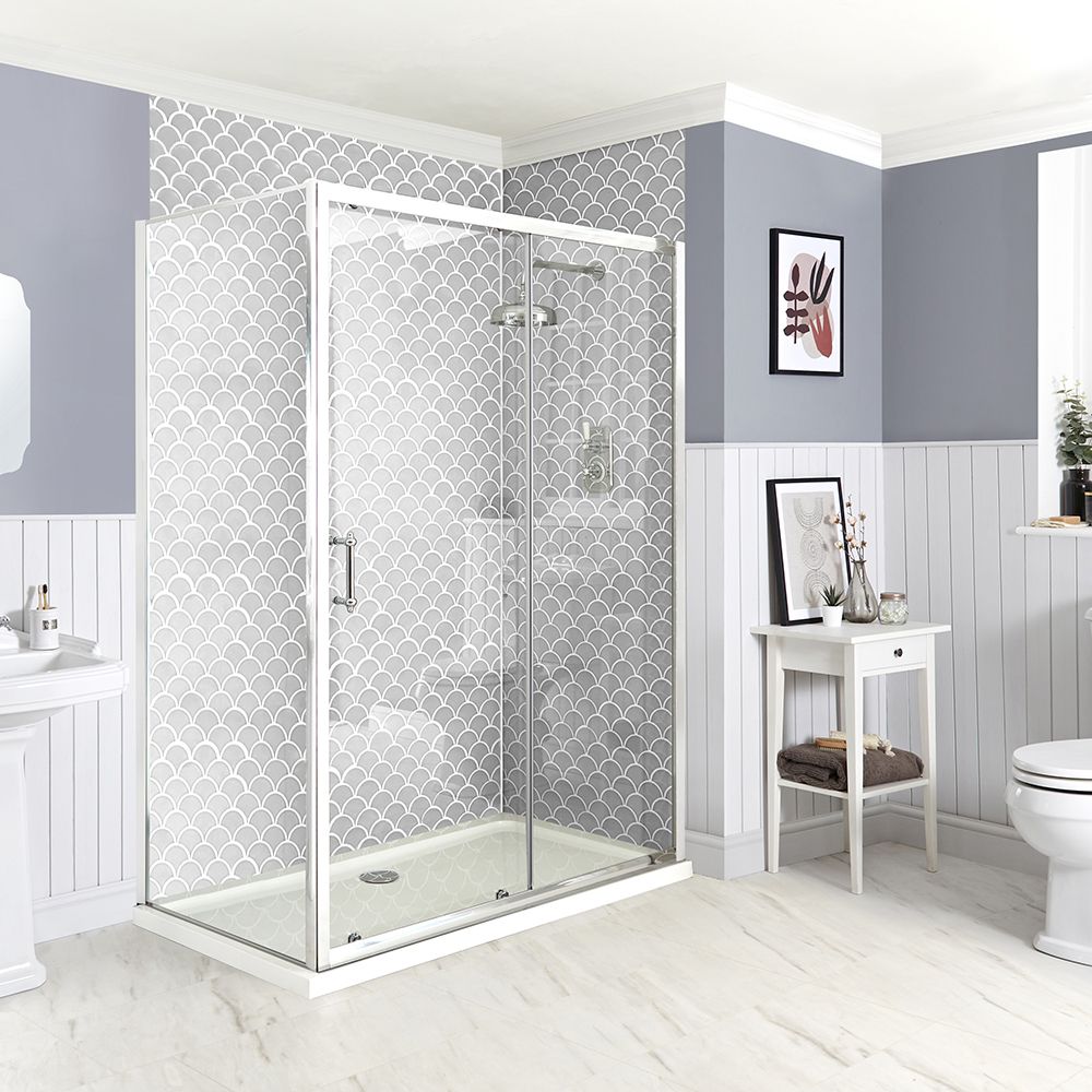 Milano Langley - Chrome Corner Traditional Sliding Shower Door Enclosure with Tray - Choice of Size