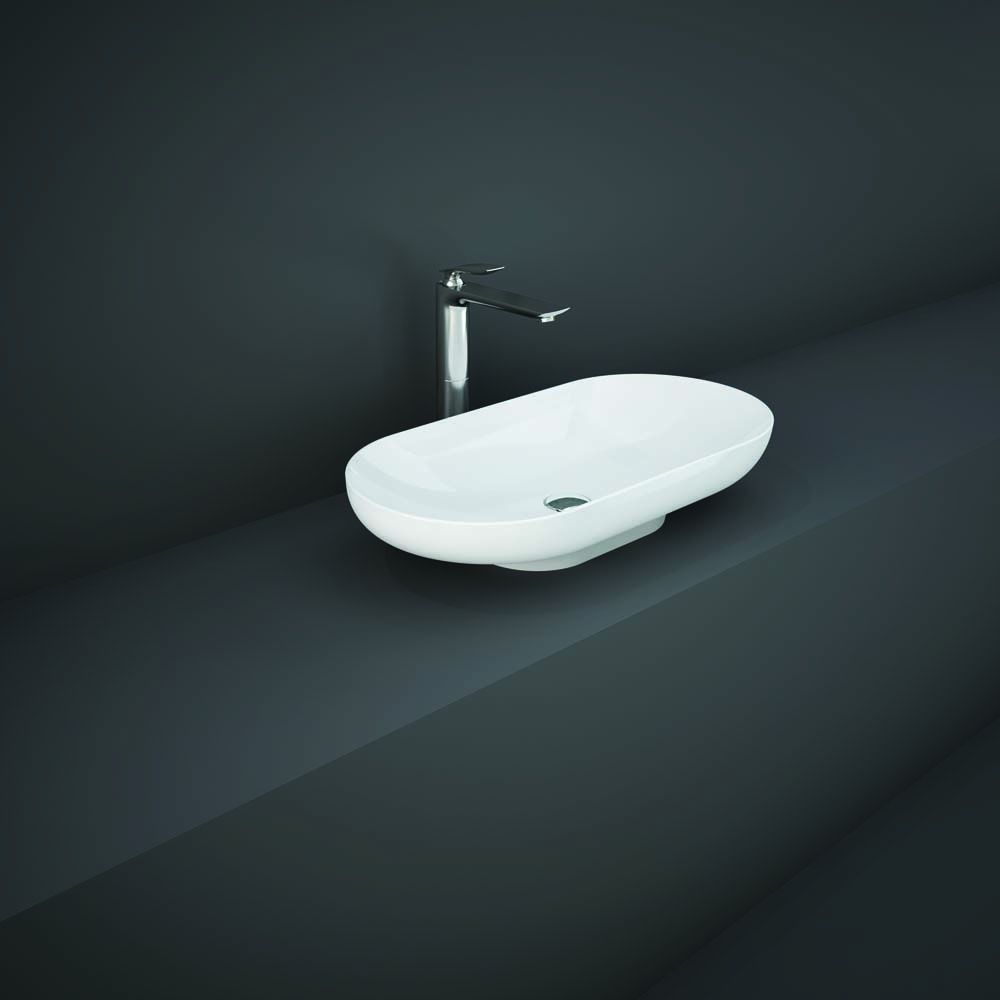 RAK Des - Gloss White Modern Oval Countertop Basin - 700mm x 350mm (No Tap-Holes)