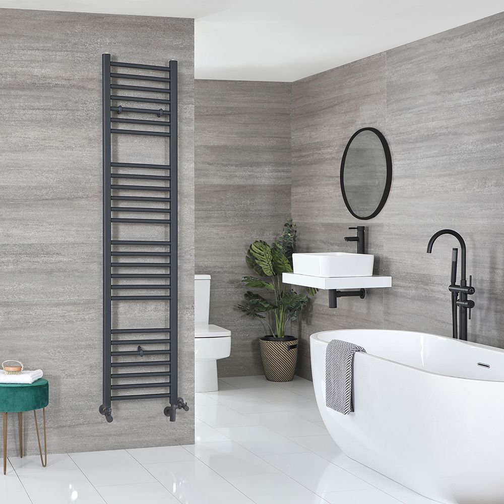 Milano Artle Dual Fuel - Anthracite Straight Heated Towel Rail - 1800mm x 400mm