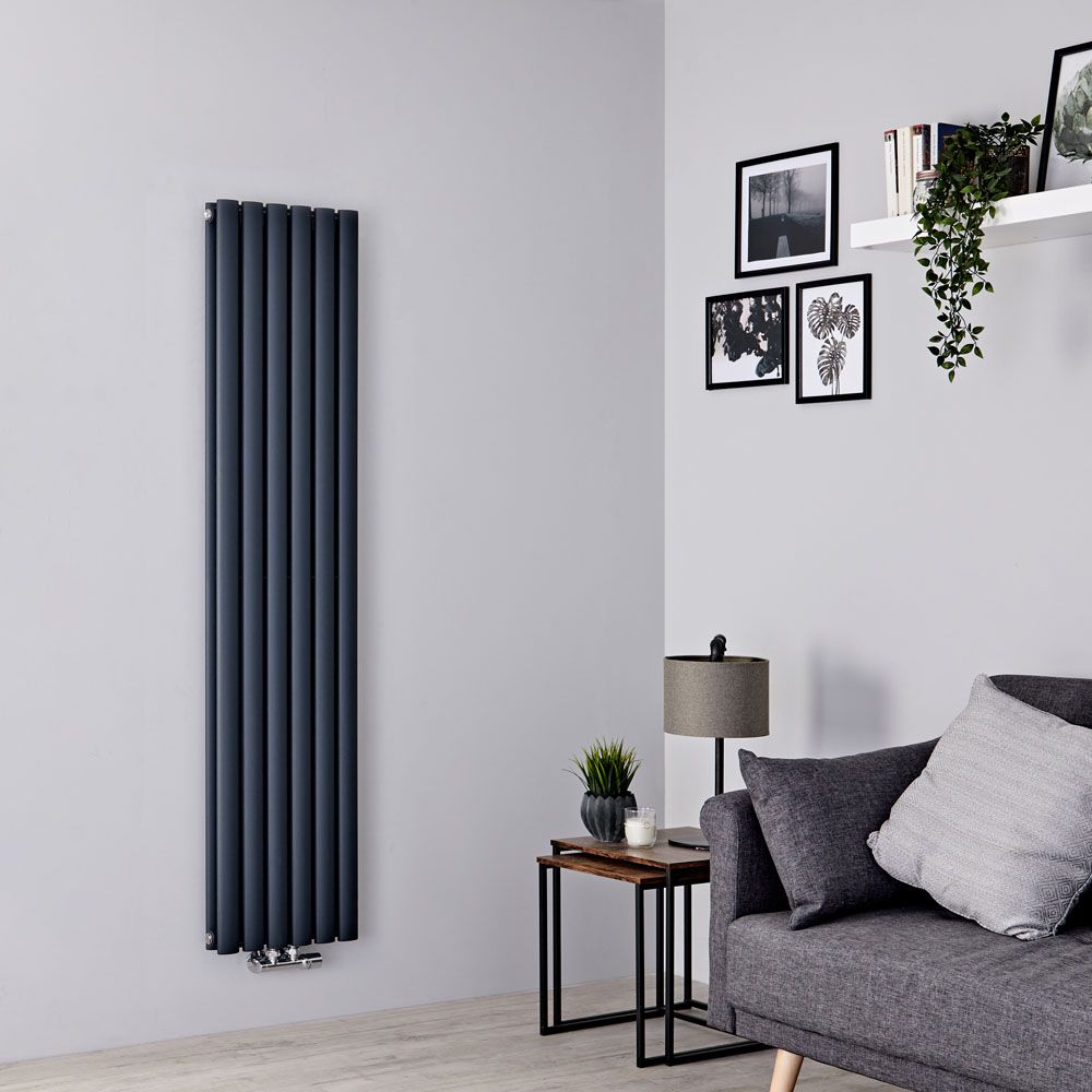 Milano Aruba Flow - Anthracite Vertical Middle Connection Designer Radiator - 1600mm x 354mm (Double Panel)