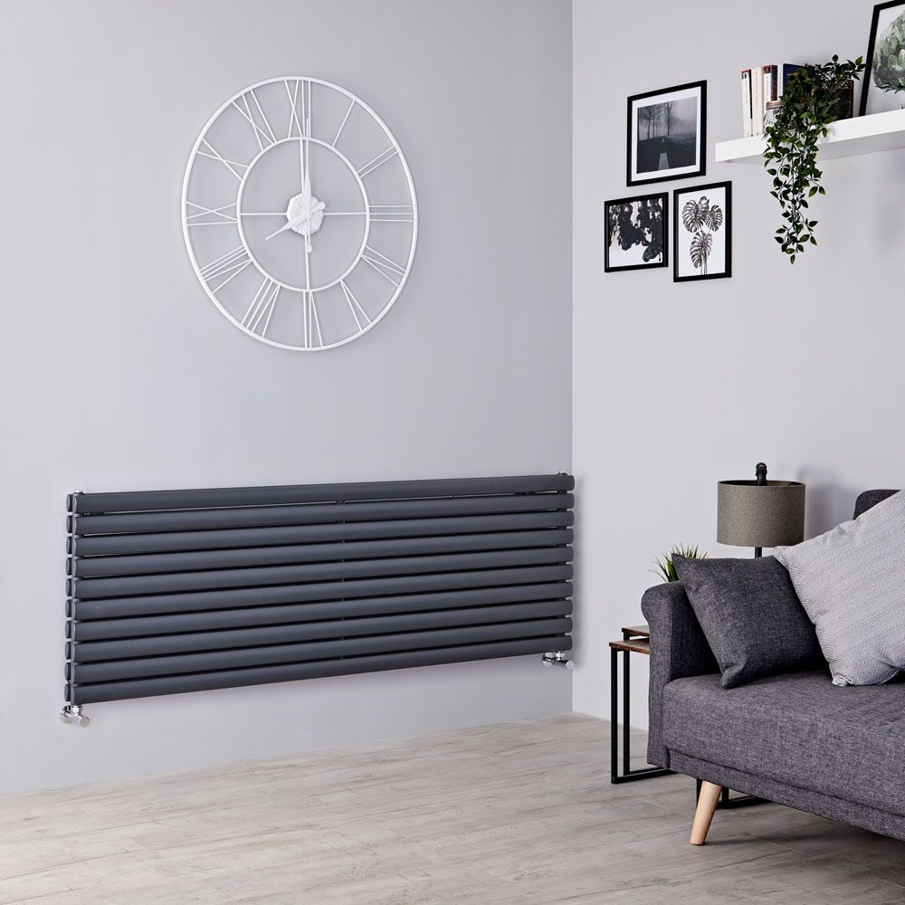 Milano Aruba - Anthracite Horizontal Designer Radiator - 590mm x 1600mm (Double Panel)