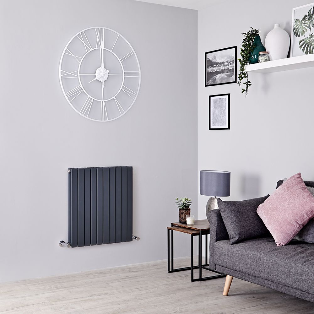 Milano Capri - Anthracite Flat Panel Horizontal Designer Radiator - 635mm x 590mm (Double Panel)