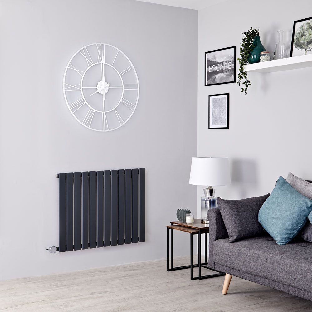 Milano Alpha Electric - Anthracite Horizontal Flat Panel Designer Radiator - 635mm x 840mm (Single Panel)