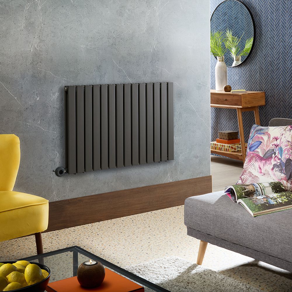 Milano x ECOSO Alpha - Electric Anthracite Horizontal Designer Radiator - 635mm Tall - Choice of Size and Wi-Fi Thermostat - Plug-In and Hardwired Options