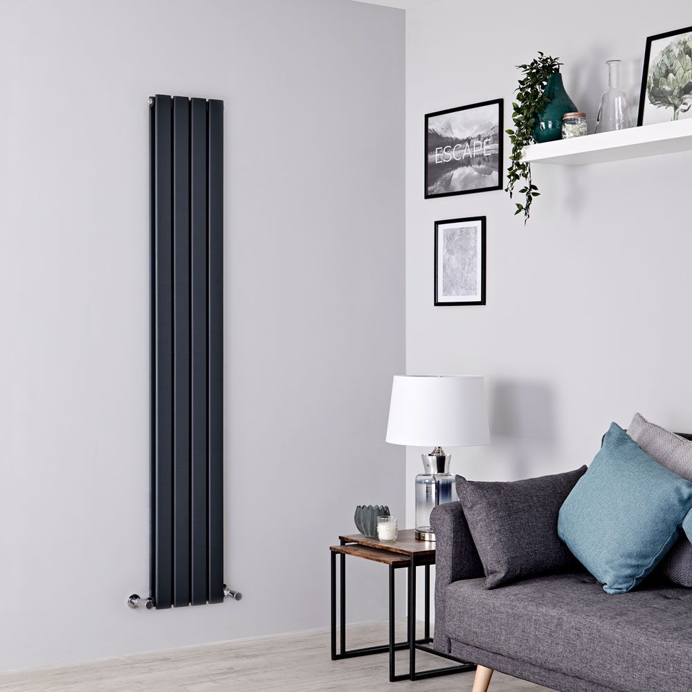 Milano Alpha - Anthracite Flat Panel Vertical Designer Radiator - 1600mm x 280mm (Double Panel)