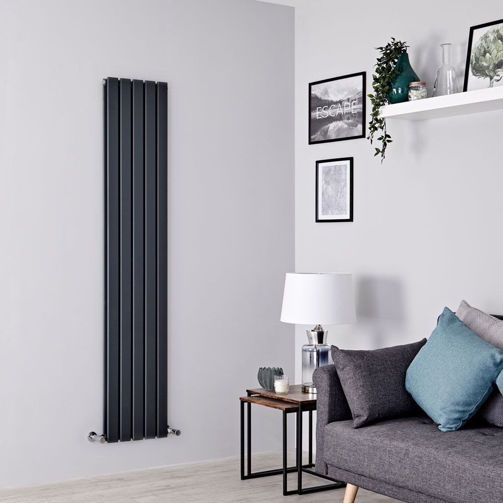 Milano Alpha - Anthracite Flat Panel Vertical Designer Radiator - 1600mm x 350mm (Double Panel)