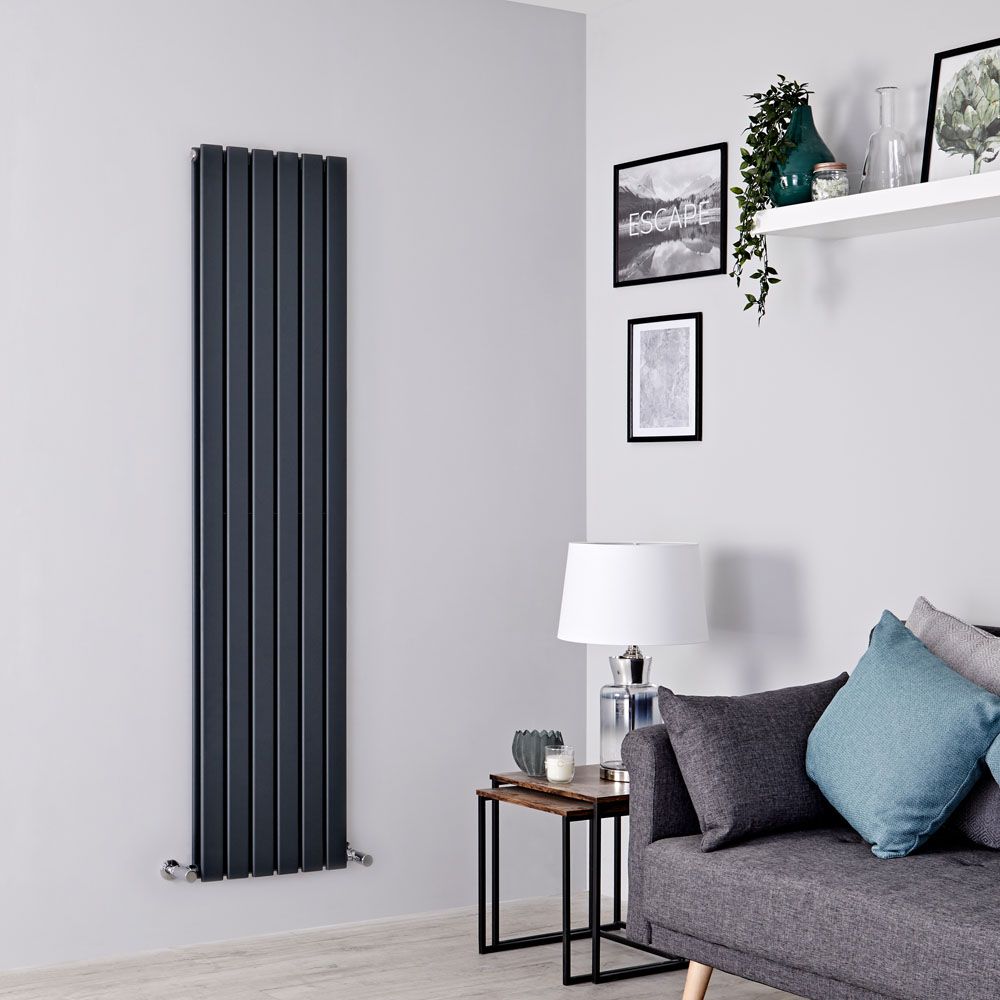Milano Alpha - Anthracite Flat Panel Vertical Designer Radiator - 1600mm x 420mm (Double Panel)