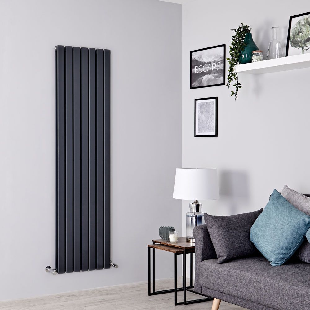 Milano Alpha - Anthracite Flat Panel Vertical Designer Radiator - 1600mm x 490mm (Double Panel)