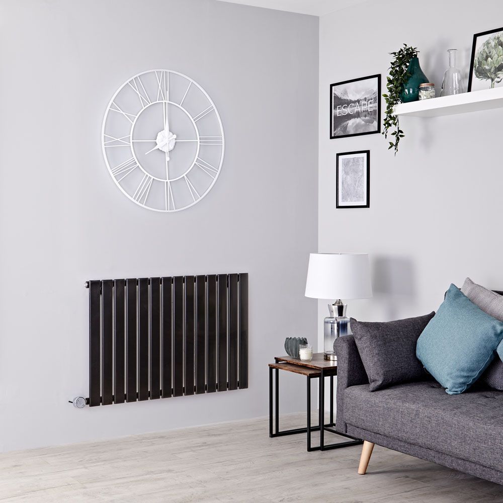Milano Alpha Electric - Black Horizontal Flat Panel Designer Radiator - 635mm x 980mm (Single Panel)