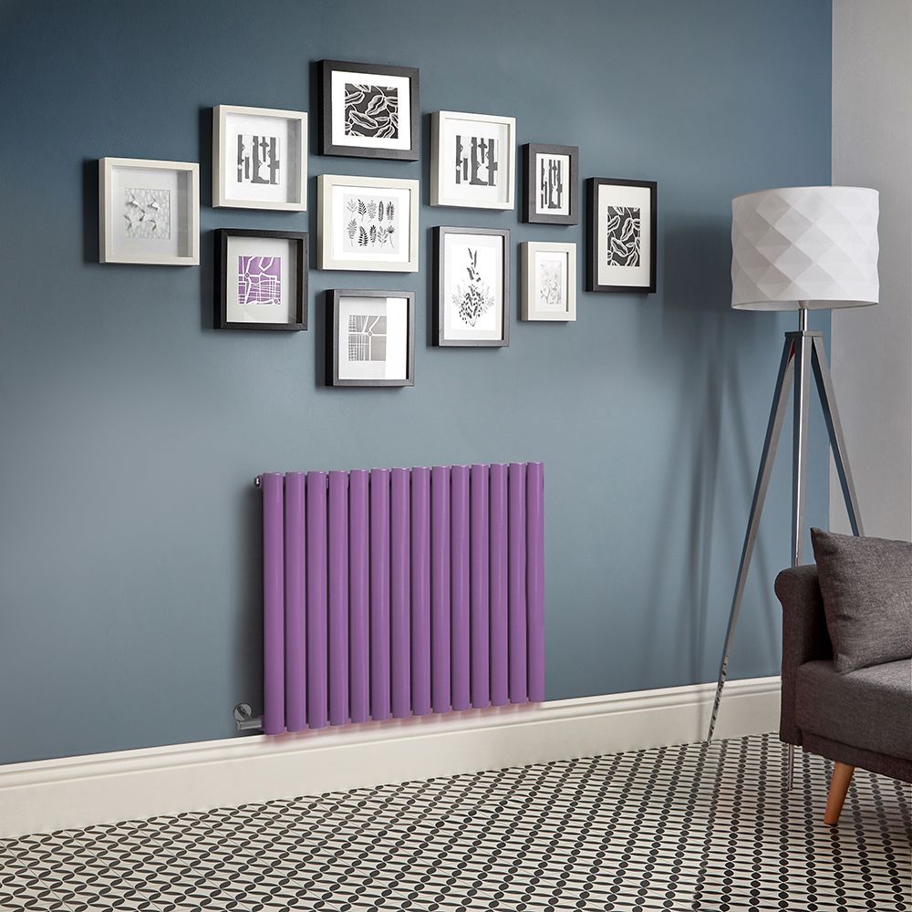 Milano Aruba Electric - Lush Purple Horizontal Designer Radiator - 635mm Tall - Choice of Size, Thermostat and Cable Cover
